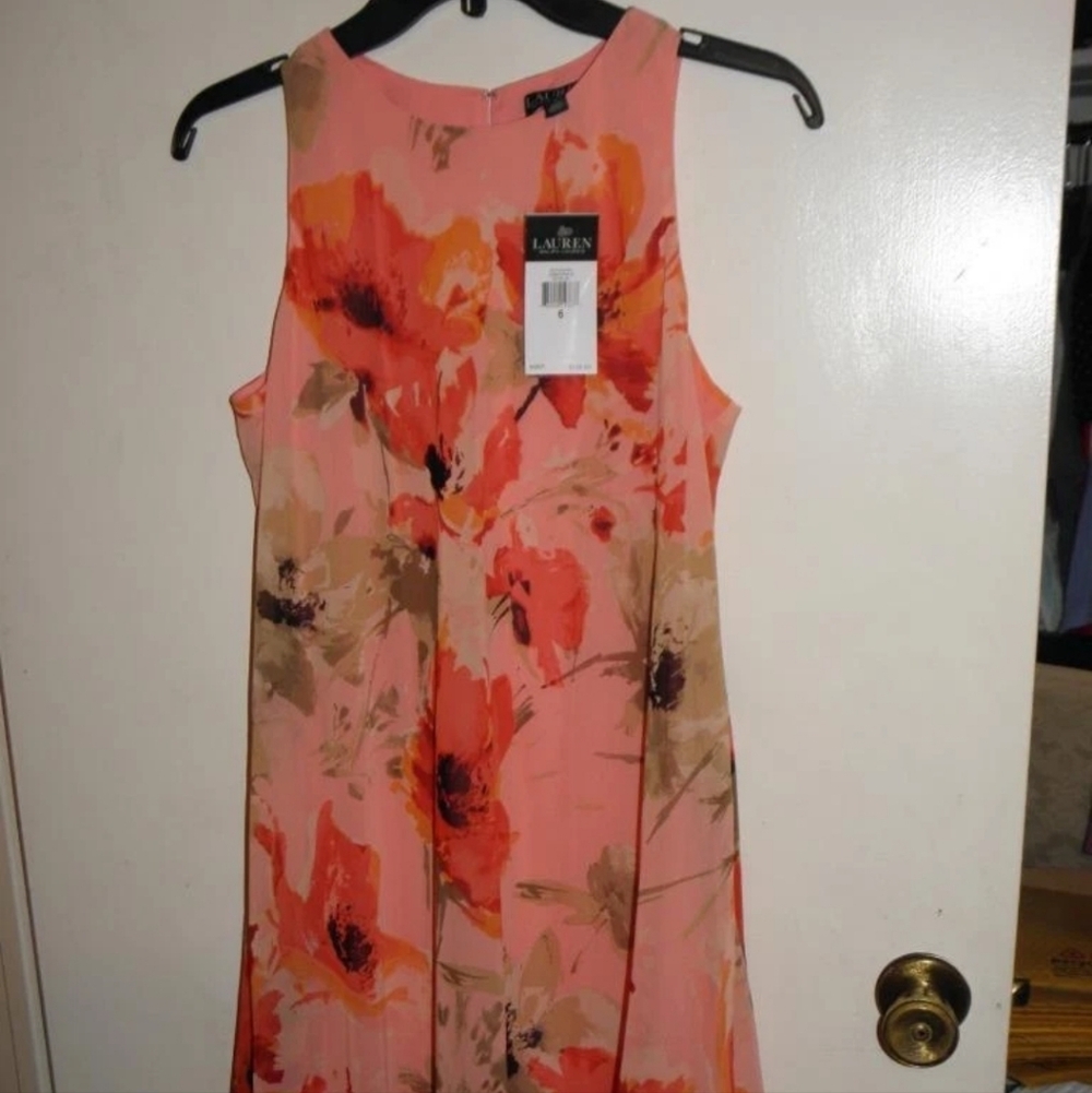Ralph Lauren Womens A-line Swing  Dress In Vibrant Orange Floral sz 6 (NWT) $129